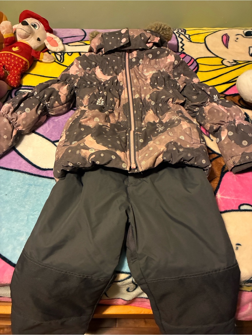 OshKosh B'gosh Pink and Gray Puffer Jacket with Fur Trim